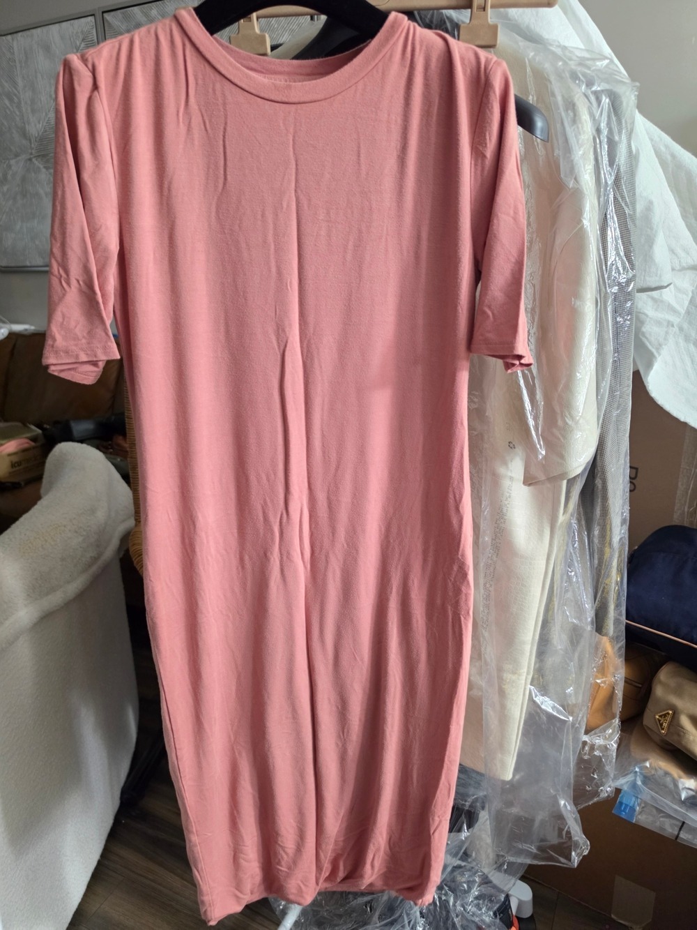 forever 21 pink shirt dress Forever 21 Pink buttoned down shirt dress| collared dress| sheer (size:  Small)